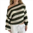 thumbnail image 1 of Suéter de Rayas de Gran Tamaño para Mujer, Sudadera de Punto con Bloques de Color, Larga, Suéter Holgado, Jersey Preppy Y2K. Verde L, 1 of 6