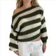 thumbnail image 1 of Suéter de Rayas de Gran Tamaño para Mujer, Sudadera de Punto con Bloques de Color, Larga, Suéter Holgado, Jersey Preppy Y2K. Verde L, 1 of 6