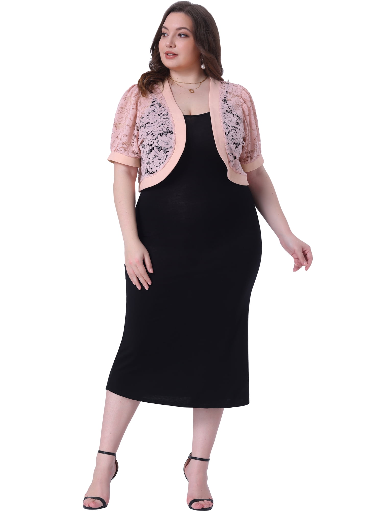 DARING DIVA Women's Plus Cropped Cardigans Floral Lace Bolero Shrugs 1X Pink