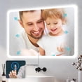 thumbnail image 2 of LED Bathroom Mirror, 28 x 20 Inch, Wall Mounted Vanity Mirror, Anti-Fog, Dimmable, Touch Sensor Switch Control, AC Plugin with 3 Colored LED Lights, Horizontal & Vertical - M1012, 2 of 4