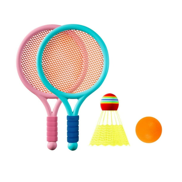 Juego de tenis y bádminton para niños con pelota y volante, raqueta de tenis para niños azul y rosa