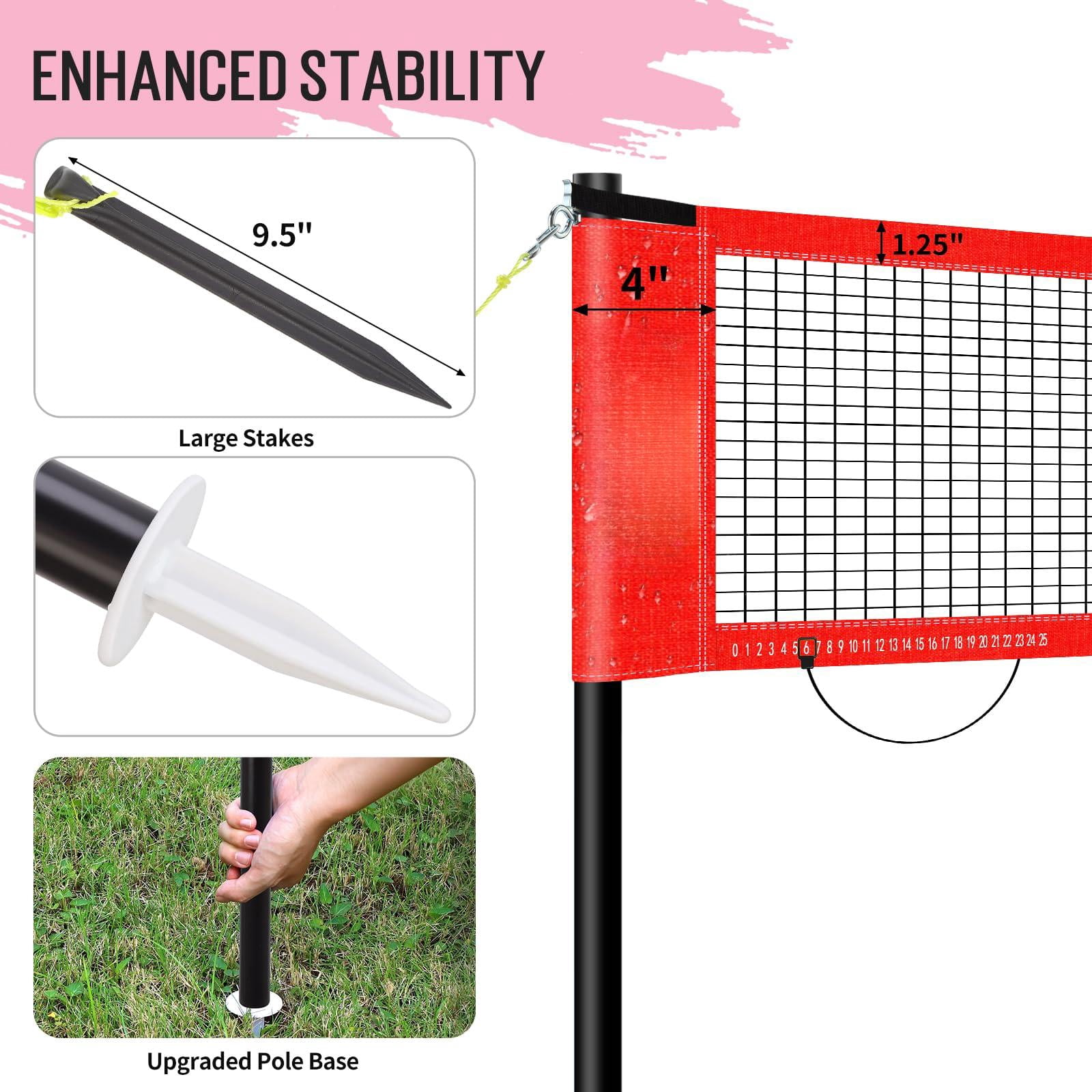 20ft Outdoor Volleyball & Badminton Combo Net Set For Backyard Beach With Adjustable Poles  Durable Anti-sag Pu 2 Aluminum Rackets