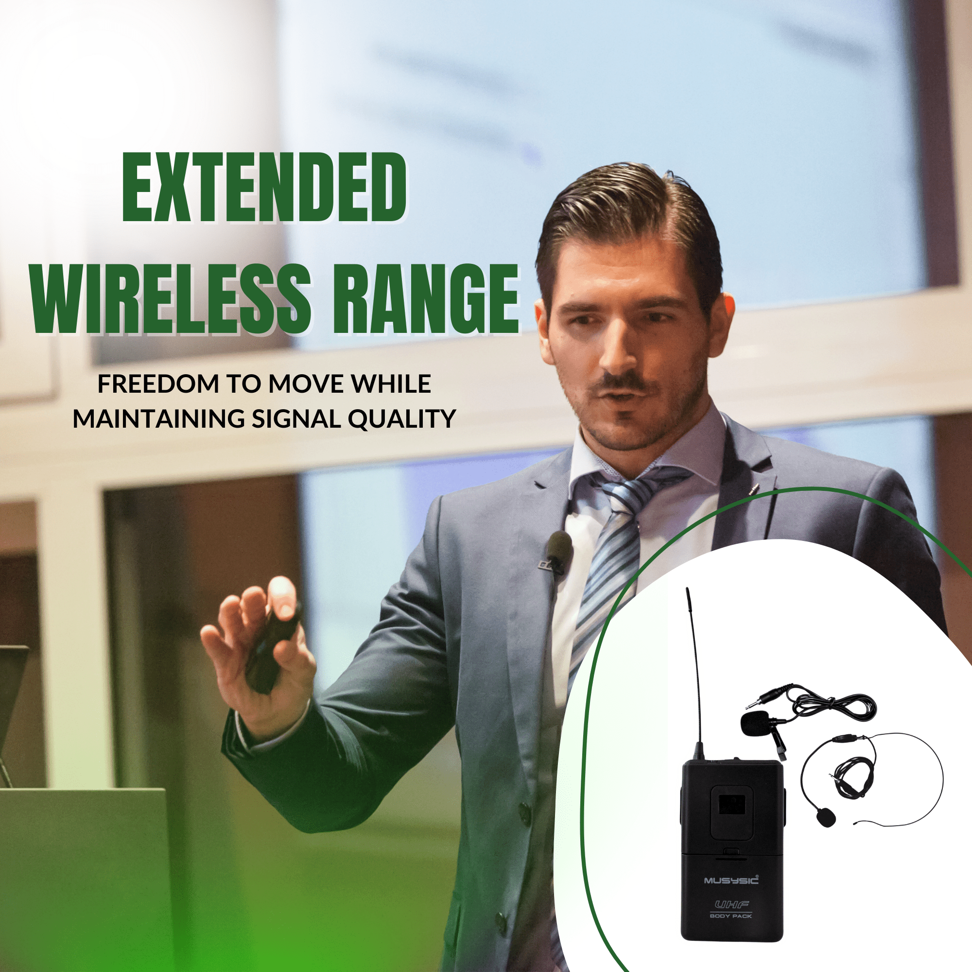 MUSYSIC MU‑U4‑HL Professional 4‑Channel UHF Wireless Microphone System – 2 Handheld + 2 Lavalier/Headset Mics, 480–580 MHz, 300 ft Range, Rackmount Receiver
