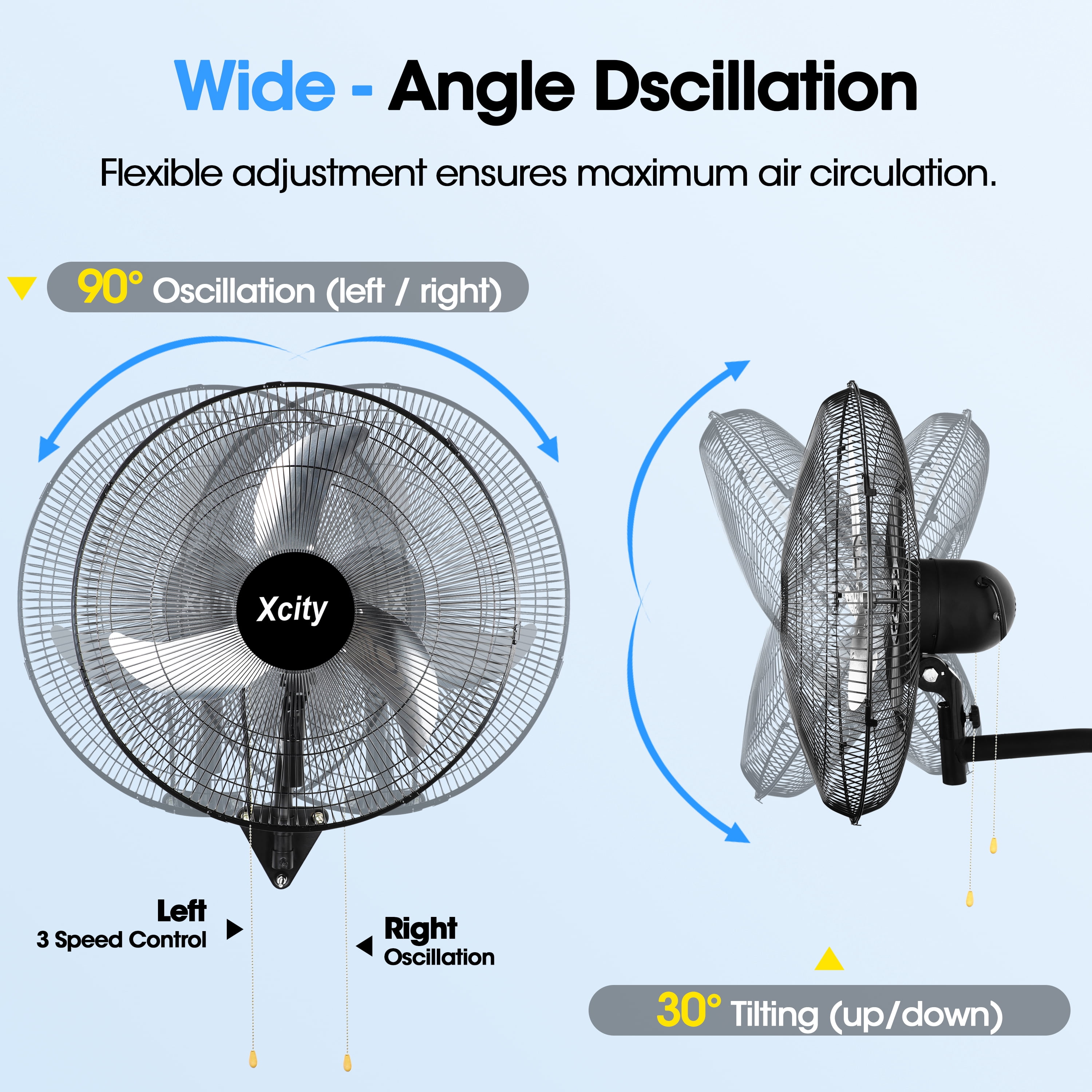 avobird 18-Inch Metal Wall-Mounted Fan — 3-Speed Settings, 90° Left-to-Right Oscillation,Powerful Airflow Up to 2600 CFM — High-Velocity Industrial Fan, Ideal for Homes, Factories, and Workshops