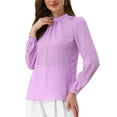 thumbnail image 4 of INSPIRE CHIC Chiffon Shirt for Women Work Office Mock Neck Long Sleeve Blouse S Purple, 4 of 5