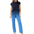 thumbnail image 2 of FAIWAD Women's Summer 2 Piece Outfits Cap Sleeve Slit Cropped Top and Wide Leg Pants Lounge Tracksuit, 2 of 4