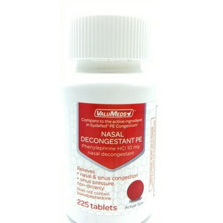 ValuMeds NonDrowsy Nasal Decongestant Phenylephrine HCI 225 Tablets Sinus Congestion and Pressure