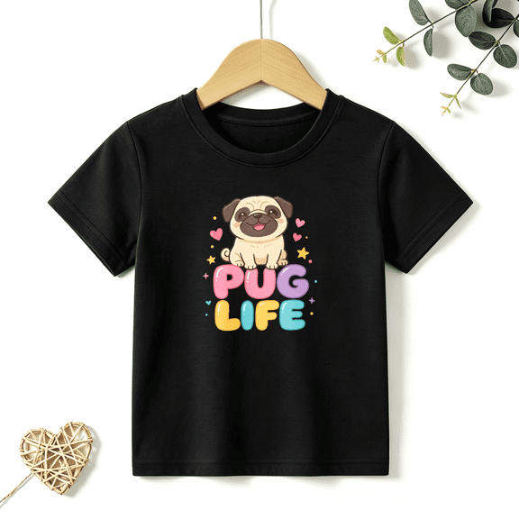 Girls Graphic Tees Pug Life Dog Kids T Shirt Cute Kawaii Pet 100% Cotton Short Sleeve Soft Tops 4-13Y