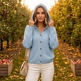 thumbnail image 6 of Button Front Cardigan Sweaters for Women Hooded Long Sleeve Knit Tops Casual Solid Color Relaxed Fit Drawstring Hood, 6 of 9