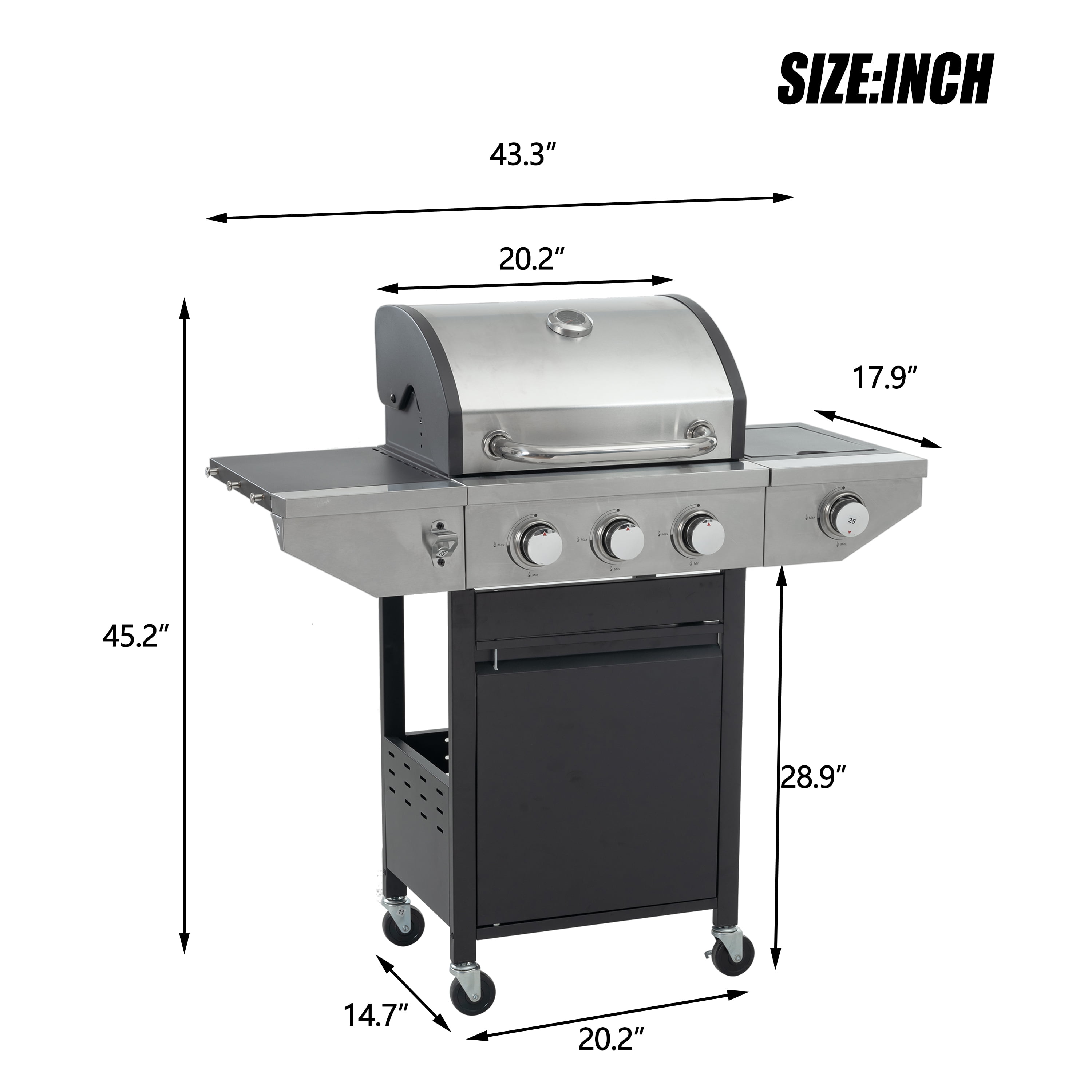 Enyopro 3 Burner Gas Grill , 37000 BTU Stainless Steel Propane Gas Grill with Side Burner, Outdoor BBQ Grill with Side Table and Thermometer, for Outdoor Camping BBQ