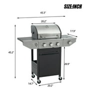 Enyopro 3 Burner Gas Grill , 37000 BTU Stainless Steel Propane Gas Grill with Side Burner, Outdoor BBQ Grill with Side Table and Thermometer, for Outdoor Camping BBQ