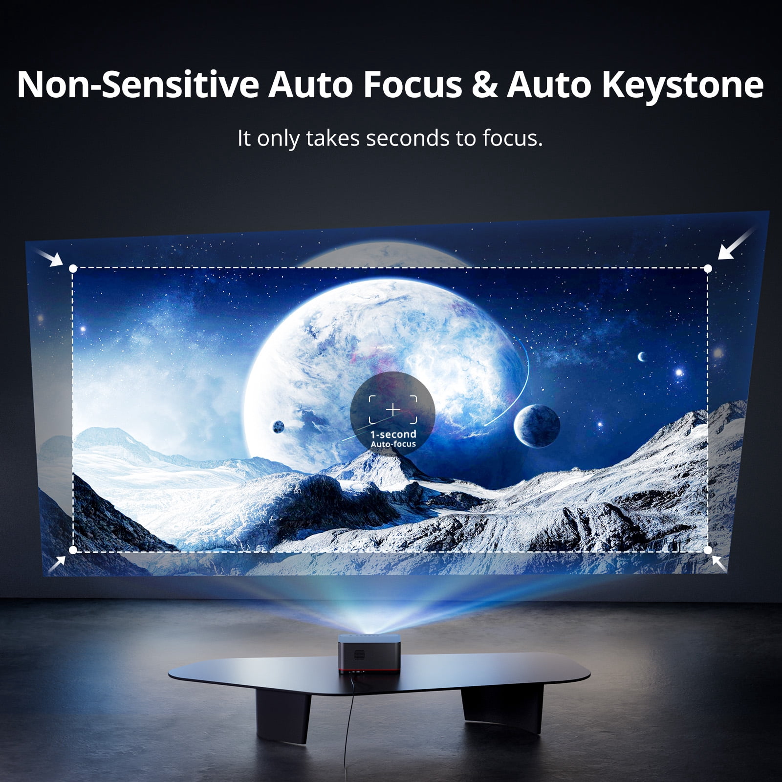 ETOE Smart Wireless Projector with Wifi Bluetooth for Home Theater, 1080P Projector 1800 ANSI, Built-in Pre-installed Streaming Apps, Auto Focus & Keystone, 2*10W Stereo Speakers