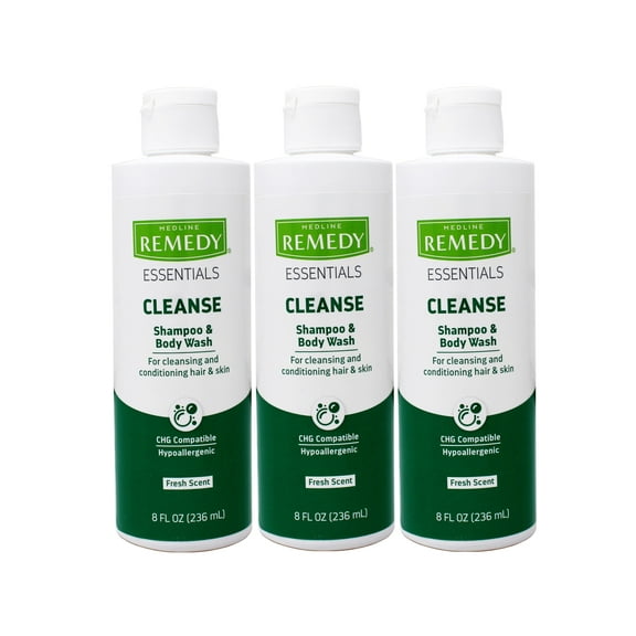 3 Pack - Medline Remedy Essentials Shampoo & Body Wash for Cleansing and Conditioning Hair & Skin, Fresh Scent, 8 FL OZ