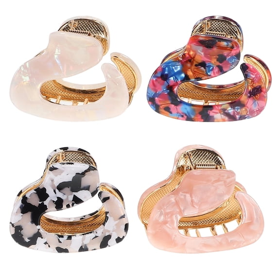 EXHUMKY Casual Everyday Wear 4 Pcs Multi Color Acetate Hair Claw Clips for Thick Hair