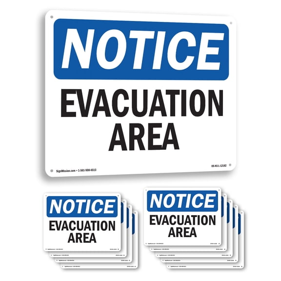 Evacuation Area OSHA Notice Rigid Plastic Sign 24 Inch x 18 Inch - 10 Pack