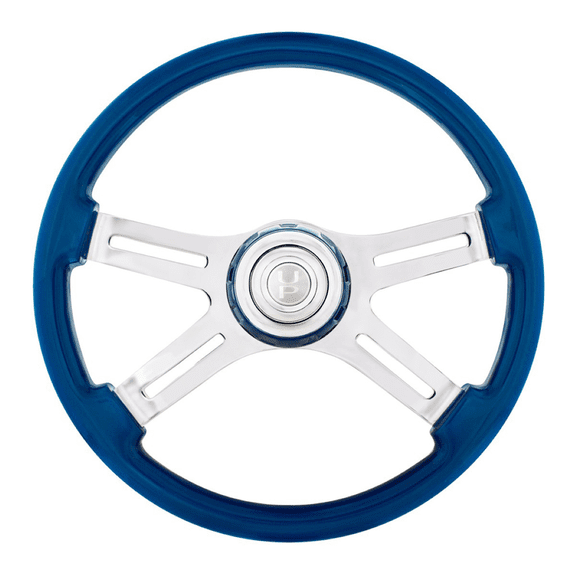 18" 4 Spoke Electric Blue Steering Wheel With Color Matching Horn Bezel