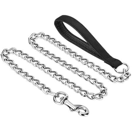 Dog Chain Leash Metal Dog Lead Training Steel Rope Heavy Duty Chew Proof Leash with Padded Handle for Medium Large Dogs (4Ft/2.0mm Black)