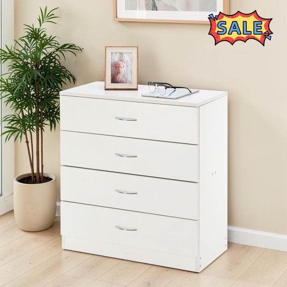 Tcbosik Dresser for Bedroom with 4 Drawers, Chest of Drawers, Closet Organizer for Living Room, Hallway, Entryway, White