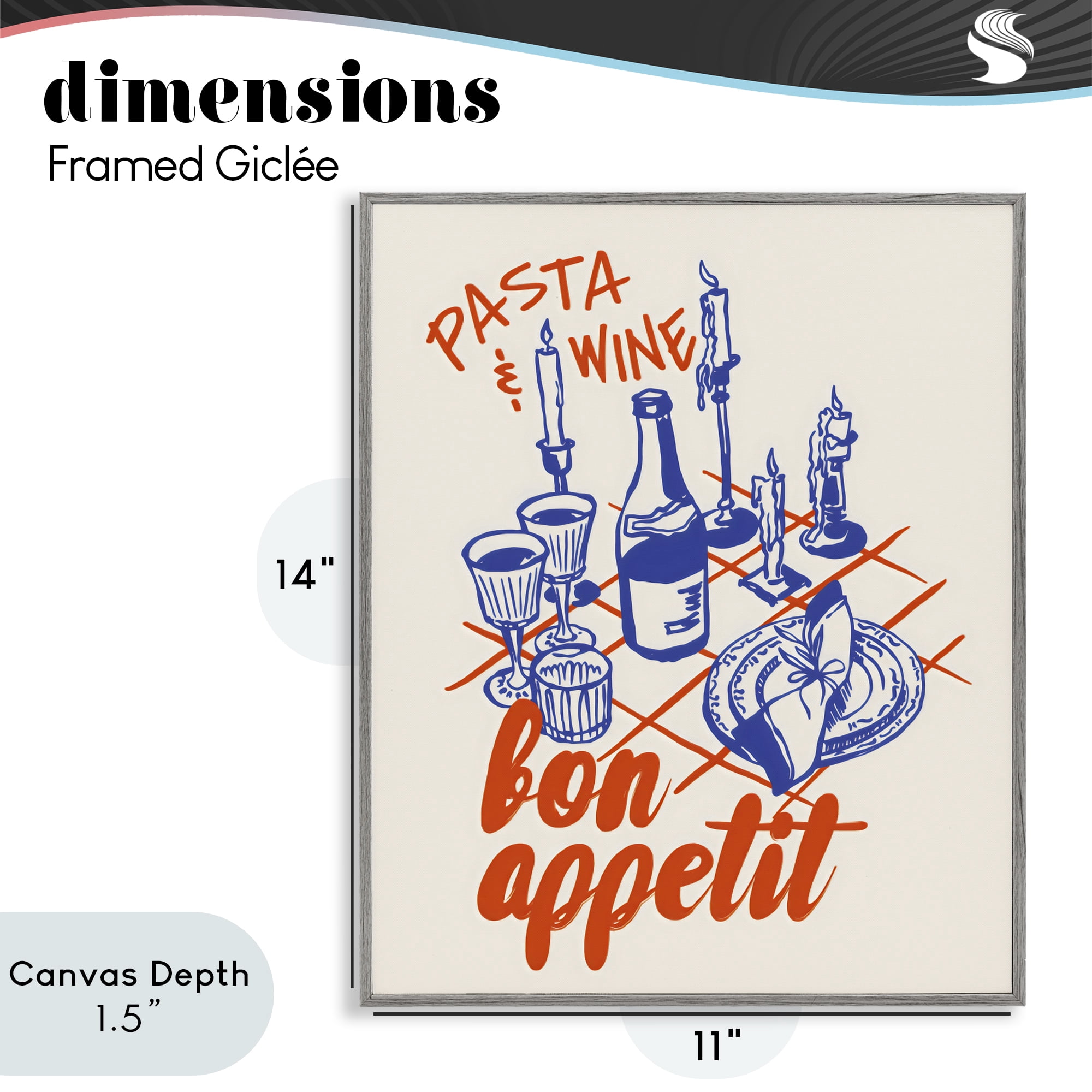 Stupell Industries Pasta & Wine Bon Appetit Gray Framed Giclee Art, design by The Prints Vibe