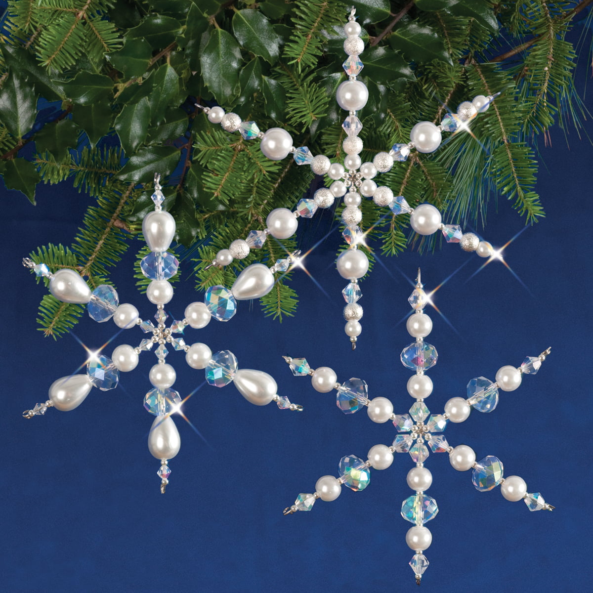 Nostalgic Christmas Beaded Crystal Ornament Kit-Crystal & Gold Stars 