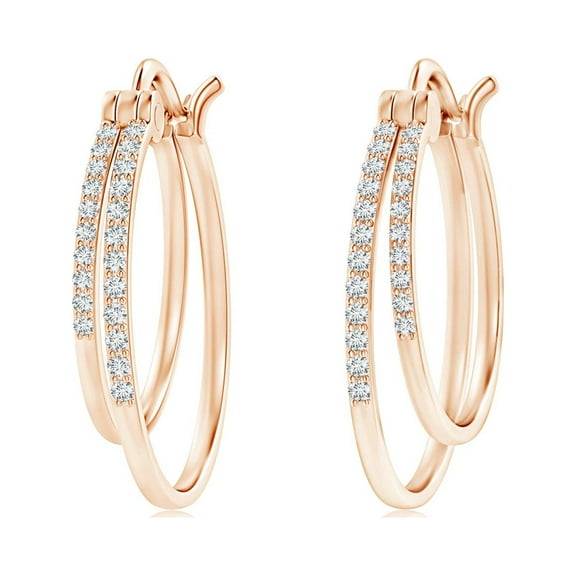 ANGARA Natural Diamond Studded Double Hoop Earrings in 14K Rose Gold for Women (Size-1mm| Color-G| Clarity-VS2) | April Birthstone, Anniversary, Jewelry Gift for Women | Natural Diamond Earrings