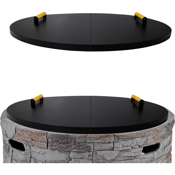 42” Round Fire Pit Cover Lid for 40” Fire Pit, Outdoor Fireplace Lid, Steel Fire Pit Metal Cover with 2 Wooden Handles, Heat Resistant Snuffer Cover for Patio FirePit Ring
