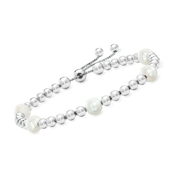 Ross-Simons 7-7.5mm Cultured Pearl Beaded Bolo Bracelet in Sterling Silver, Women's, Adult