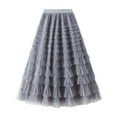 thumbnail image 2 of Tulle Skirts for Women Stylish A Line Long Tutu Skirt Ruffle Mesh Calf Chiffon High Waist Womens Skirt Grey M, 2 of 8