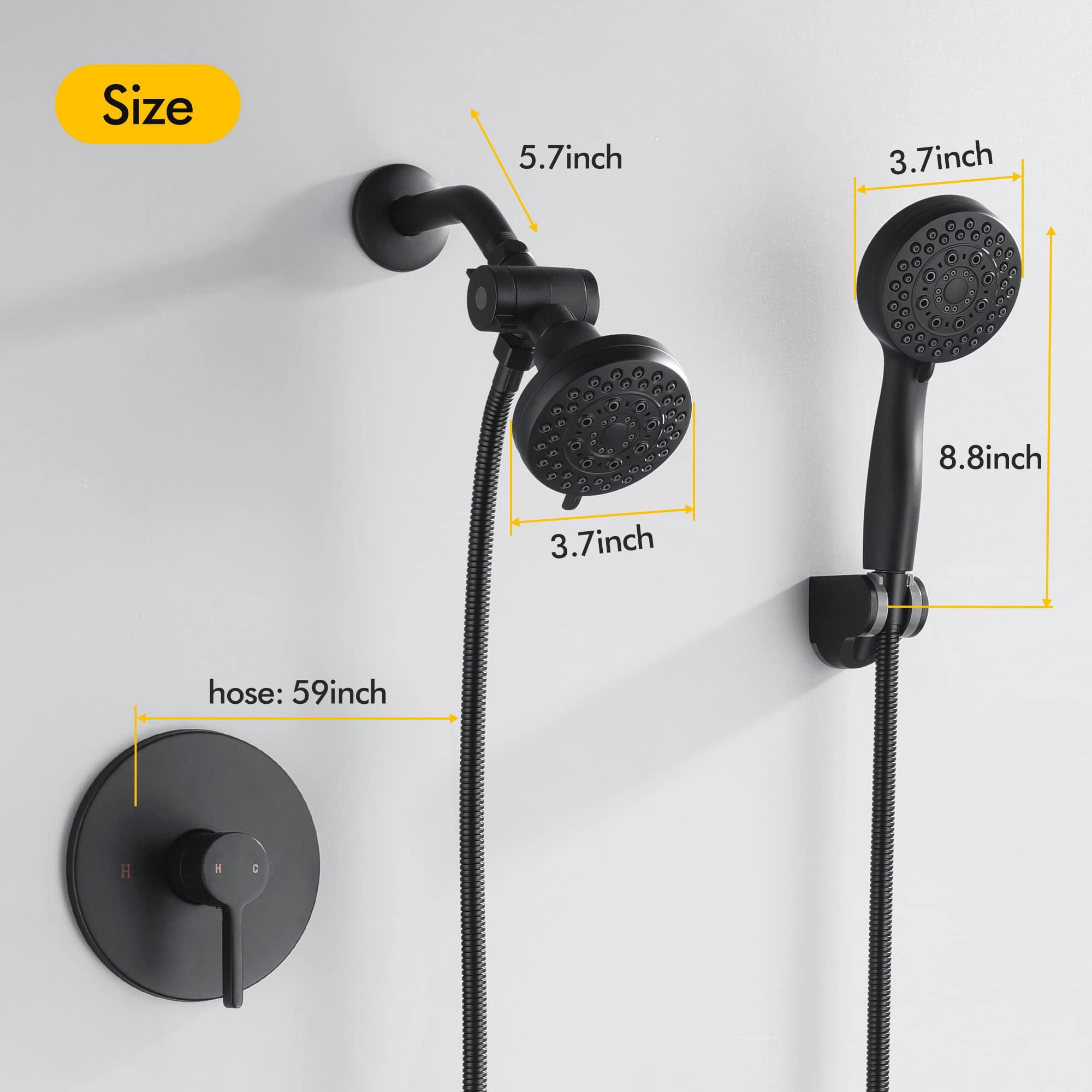 Kede Shower Faucet System with Bathroom Spout Rain Shower Kit, High Pressure Handheld Shower Head Dual 2 in 1 Shower Combo Faucet Set with Valve Trim Kit(Valve Include) (Matte Black)