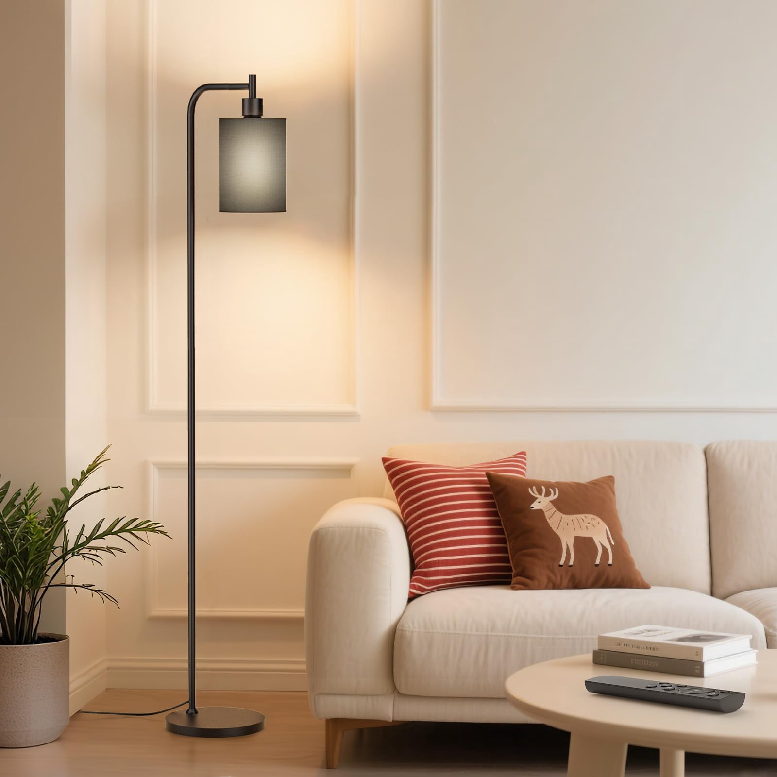 Black Floor Lamp With Linen Shade Dimmable Standing Lamp For Living Room Bedroom Office