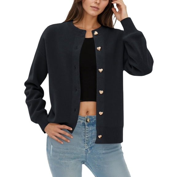 Lixiuxyad Womens Cardigans Women’s Soft Oversized Solid Knit Cardigan – Cozy Round Neck Lazy Sweater Jacket,Black