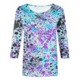 thumbnail image 5 of Camiseta holgada estampada a la moda para mujer, blusa de manga 3/4 de longitud media, Tops informales con cuello redondo Pompotops FGAJ5179, 5 of 5