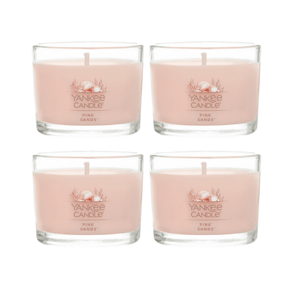 Yankee Candle Pink Sands Signature Votive Mini Candle Glass Jar, 1.3 oz (Pack of 4)