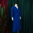thumbnail image 4 of AURA Plus Size V Neck Pleated Midi Dress High Waist Belted A Line 3 4 Sleeve Elegant Summer Work Dress with Zipper, 4 of 10