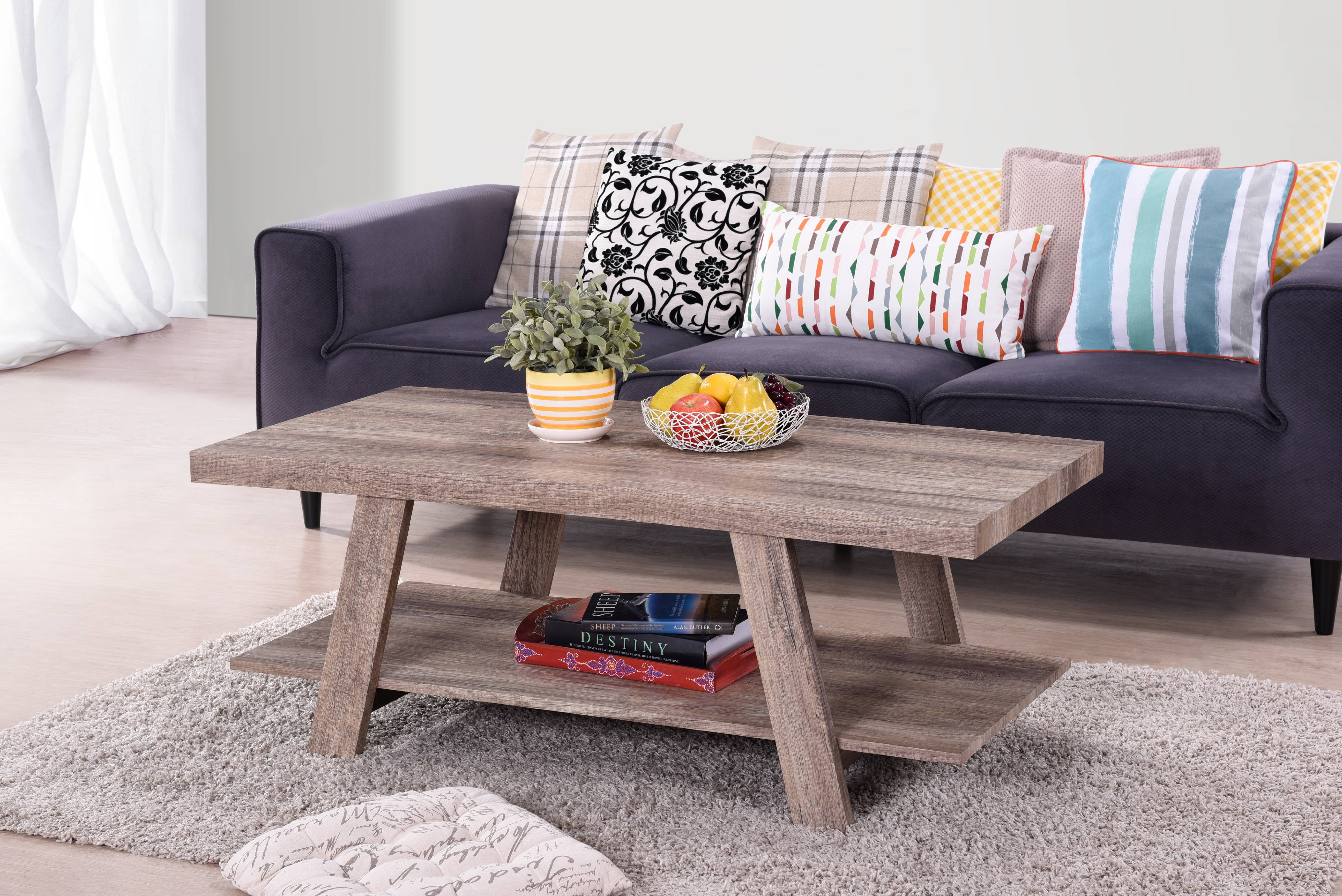 Harper&Bright Designs Vintage Wood Coffee Table with Shelf, Multiple
