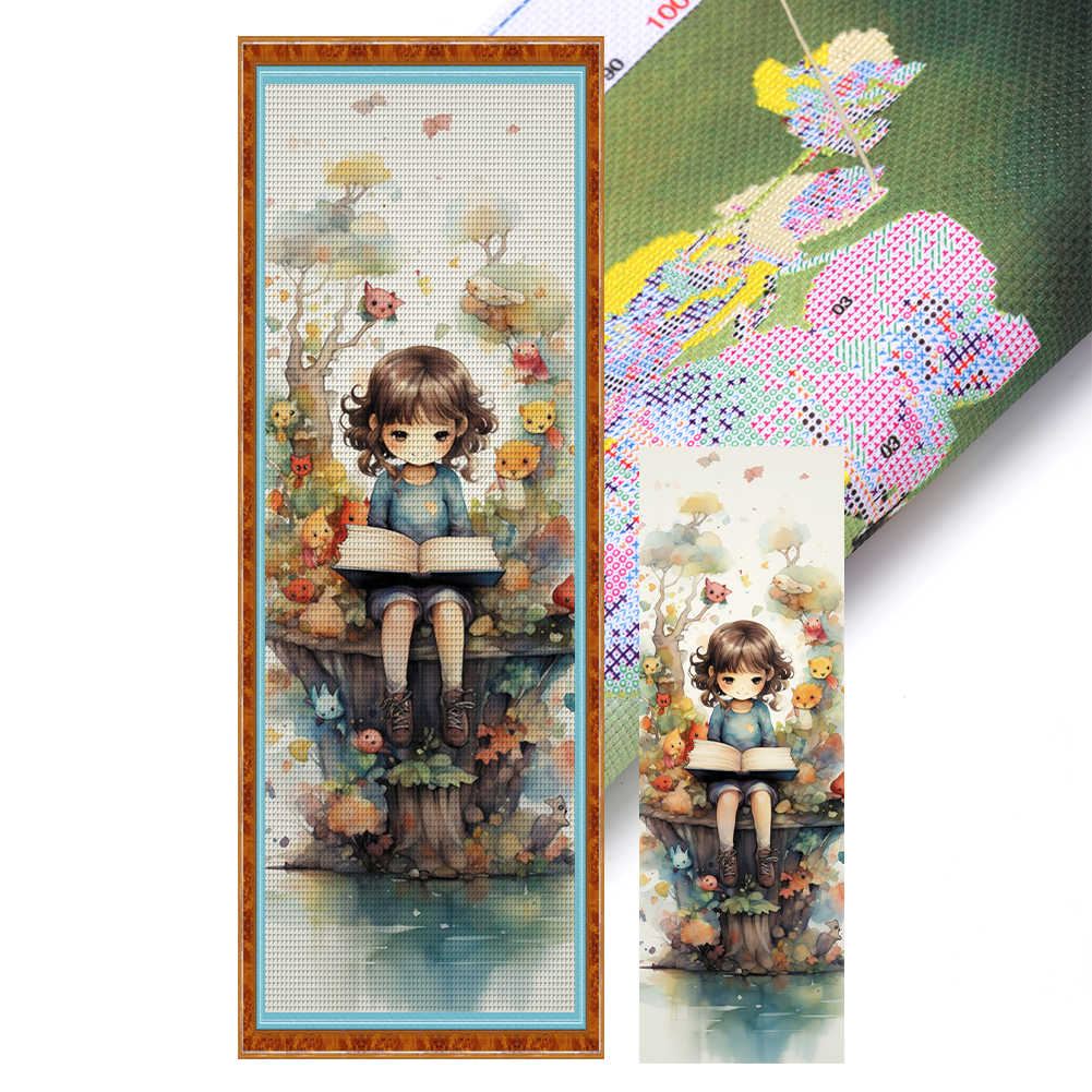Kit De Punto De Cruz 'Niña En La Playa' - Lienzo 11CT 45x45 Cm Con Hilos De Algodón Ecológicos Incluidos.
