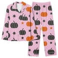 thumbnail image 3 of Feancey Women's Halloween Pumpkin Pajama Set Fall Long Sleeve Button Down Sleepwear Wide Leg Pants Matching Lounge Sets Cozy Soft Pjs Two Piece Birthdal Gifts Pink XXXL, 3 of 6