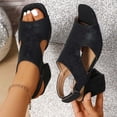 thumbnail image 2 of Hopeusnice Sandals for Women Soft Non-Slip PU Materials Summer And Fall Shoes Peep-Toe Sandals Women's Sandals Breathable Block Heel Trendy Arch Support Shoes Black 39, 2 of 9