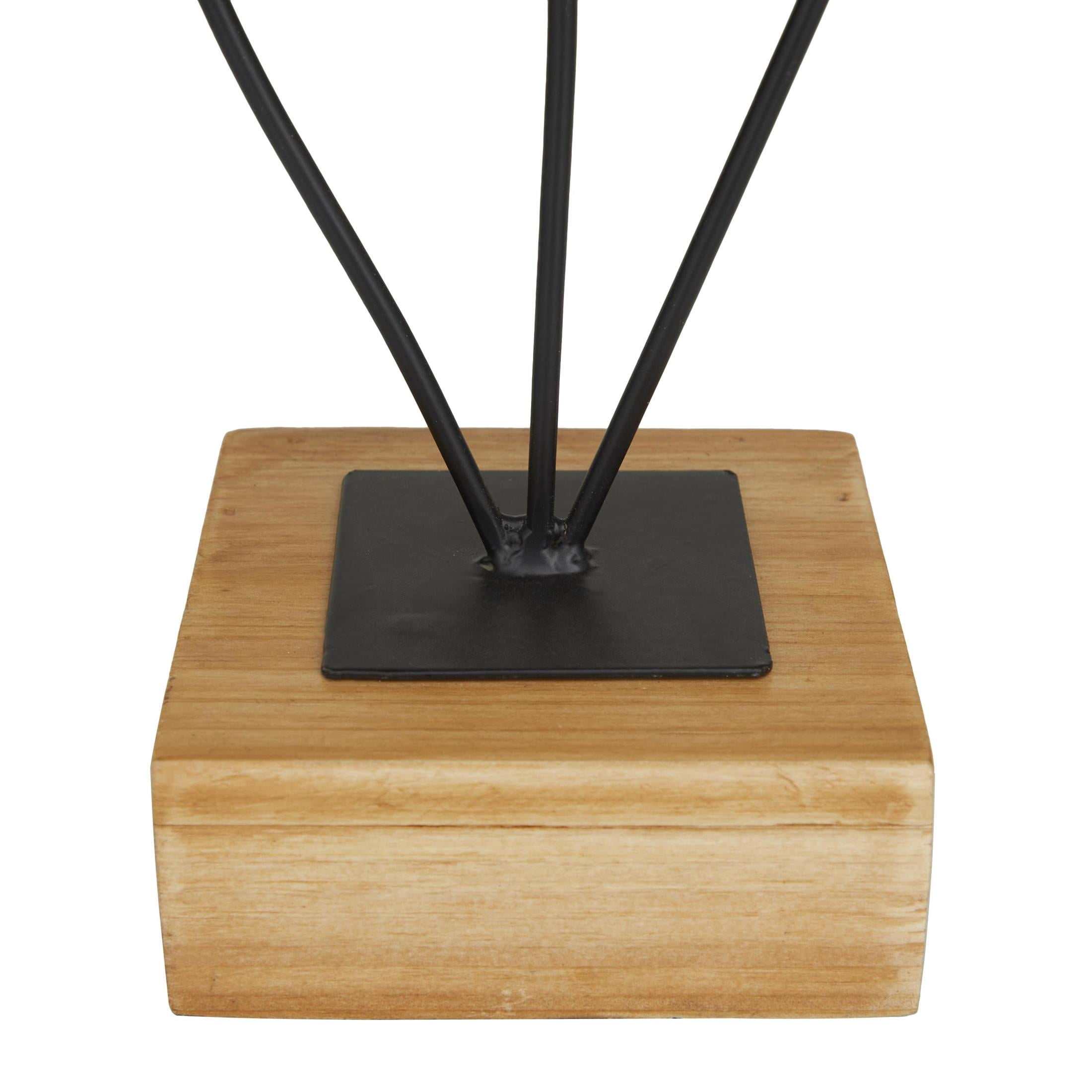 9" x 18" Black Metal Leaf Sculpture with Wood Base, by DecMode