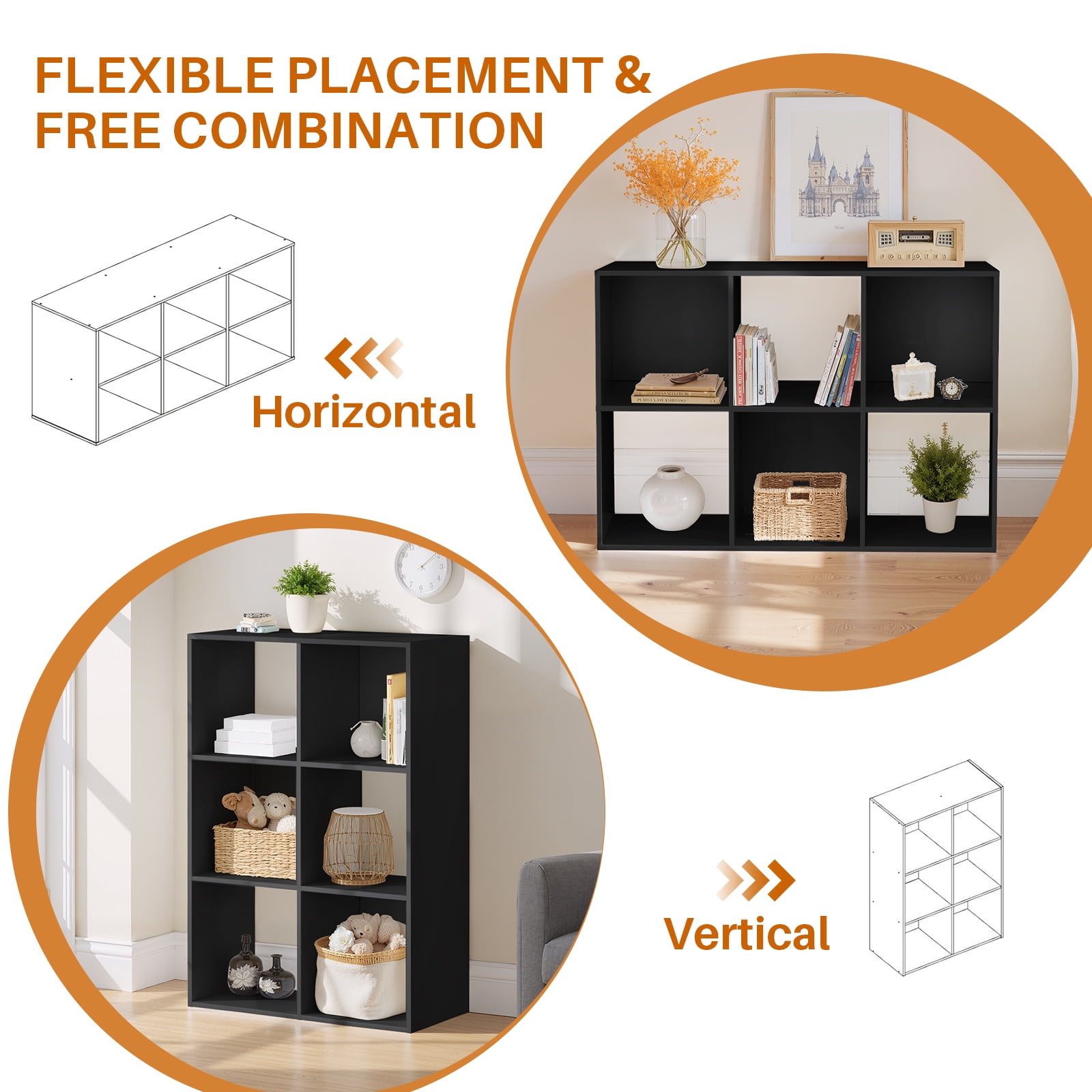 Bigleap 6/8/9 Cube Storage Organizer - Modern Open Cube Bookshelf with Removable Back Panels, Display Storage Bookcase for Living Room, Bedroom, Home Office, Entryway,Black