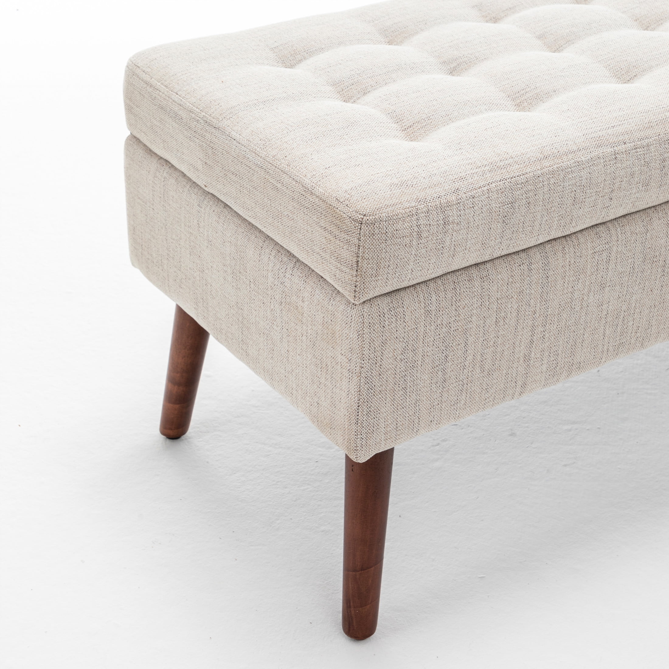Noble House Alvion Upholstered Linen Tufted Storage Bench, Bedroom Hallway Ottoman Bench with Safety Hinges, Off White