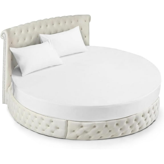600-Thread Count Egyptian Cotton Queen Round Bed Sheet Set Fits 84" Diameter Mattress, 912" Deep Pocket Solid White, Queen 84" Diameter