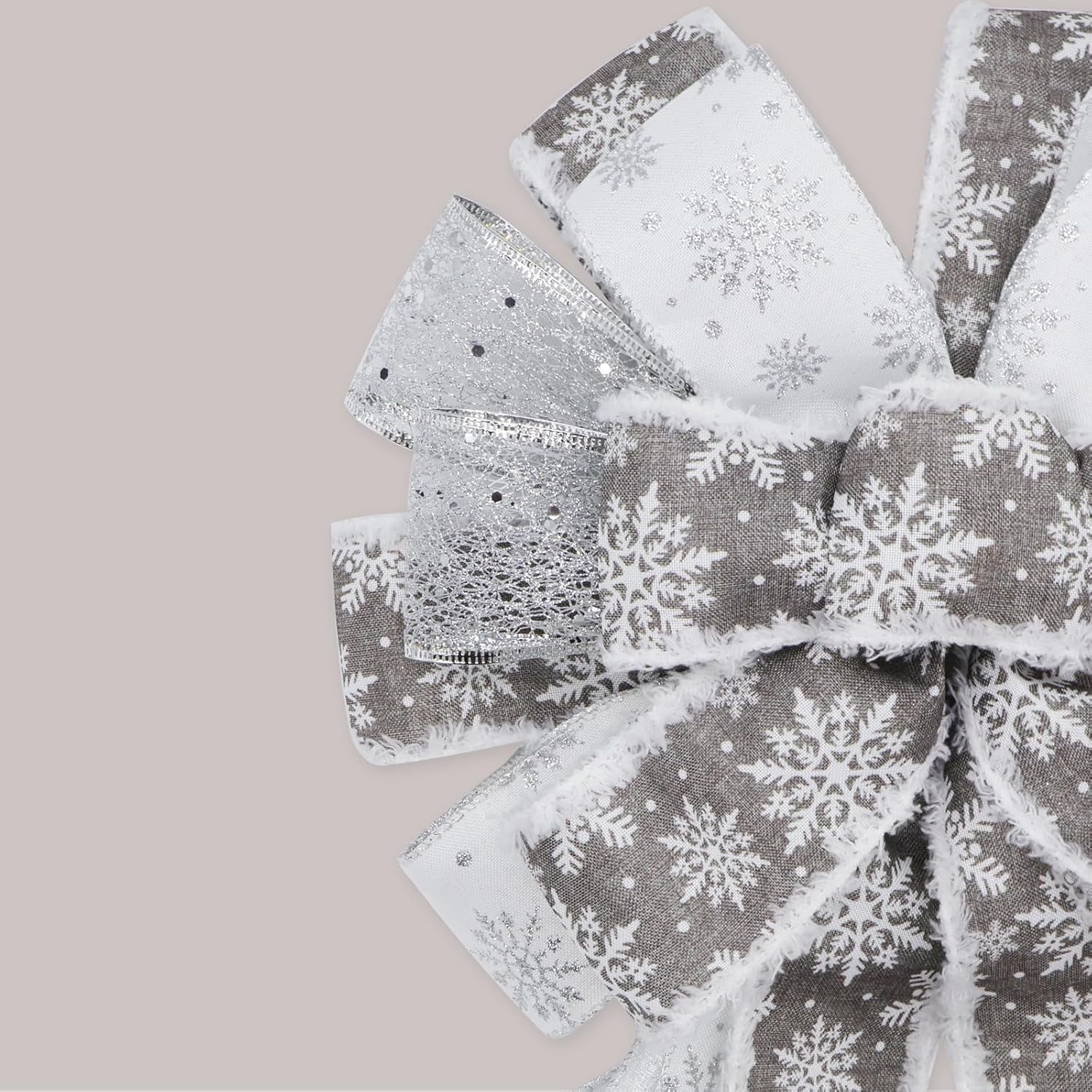 Large Christmas Tree Topper Bow 52x13 Inch, Pre-Tied Wired Ribbon Wreath Bows, Xmas Ornaments with Long Wired Edge Streamer for Holiday Thanksgiving Indoor Outdoor Party Decoration (Silver)
