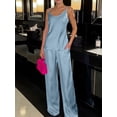 thumbnail image 2 of Liacowi Women 2 Piece Pajama Set Solid Color Sleeveless Camisole and Wide Legs Pants Loungewear Soft Sleepwear for Nightwear, 2 of 9
