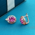 thumbnail image 3 of Gem Stone King 18K Rose Gold Plated Silver Pink Created Sapphire Greek Key Earrings for Women (6.50 Cttw, Gemstone September Birthstone, Oval 10X8MM), 3 of 3