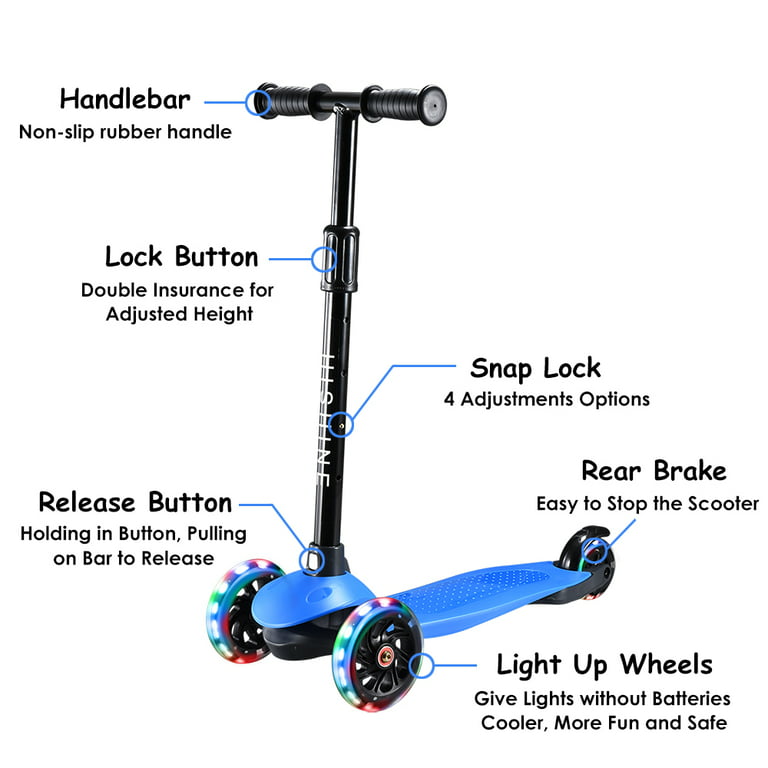 flod kompakt Hende selv Hishine Kick Scooter for Kids with 3 Light Up Wheels and Adjustable Height  for 2-7 Years Old Ages Girls and Boys Toddlers & Children, Lean to Steer,  3-wheeled Scooters, Blue - Walmart.com