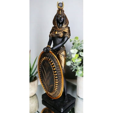 Ebros Egyptian Theme Isis Holding Shield Bronzed Resin Statue Sculpture Figurine