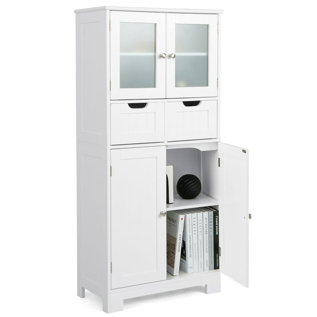 Giantex Armoire de Rangement de Salle de Bain Autoportante, Armoire Haute pour le Sol pour le Linge avec Tablettes Ajustables, Blanc