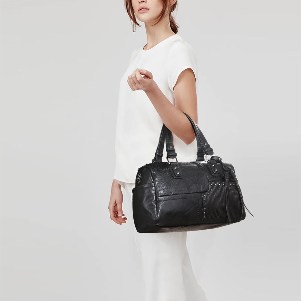Dasein Women Soft Vegan Leather Barrel Bags Large Top Handle Totes Satchel Handbags Shoulder Purse