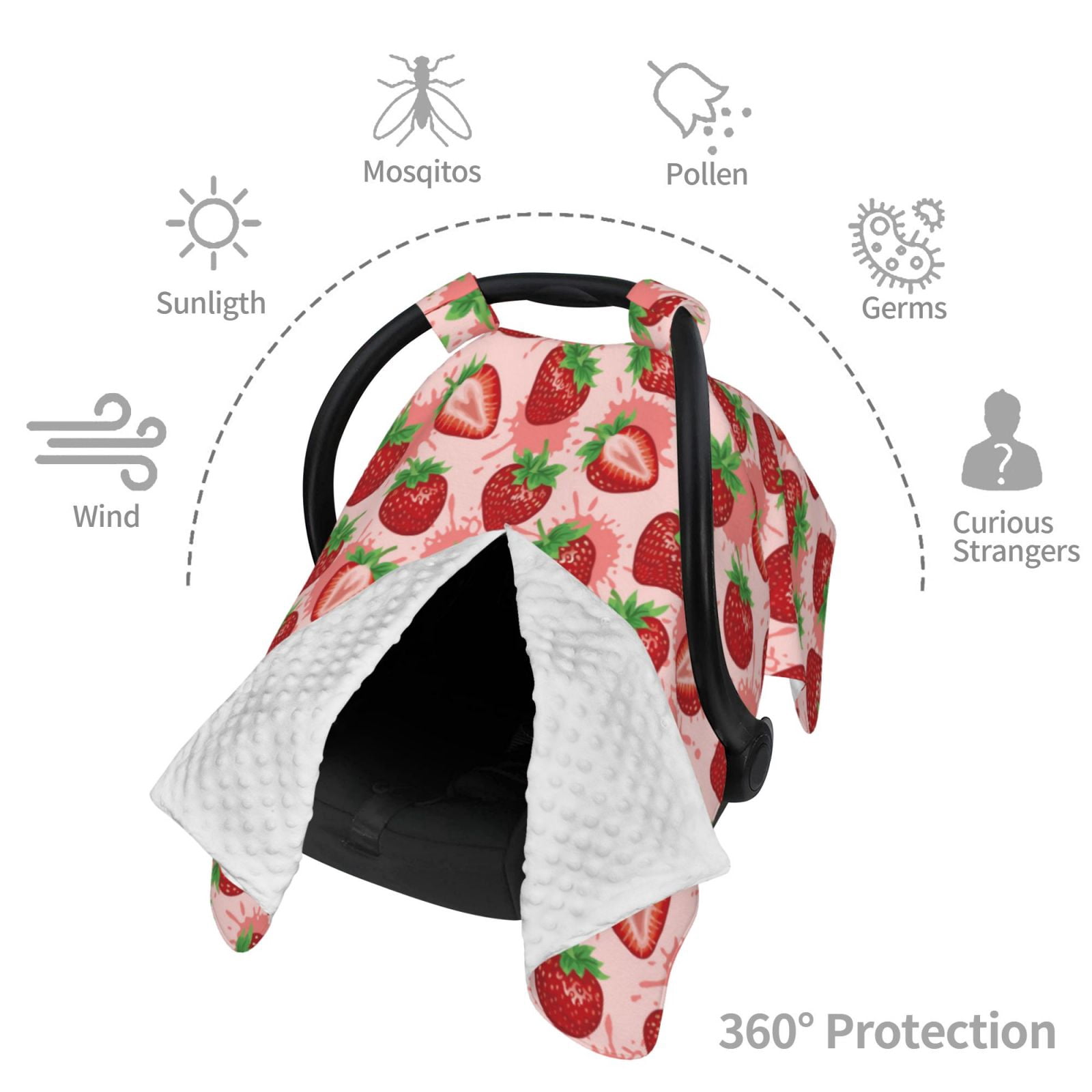 Naloa Cute Strawberry Baby Car Seat Cover, Breathable Baby Carrier Cover, Multiuse Baby Carrier Cover & Nursing Breastfeeding Cover
